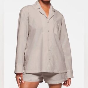 COTTON POPLIN BUTTON-UP PAJAMA SHIRT Size Small